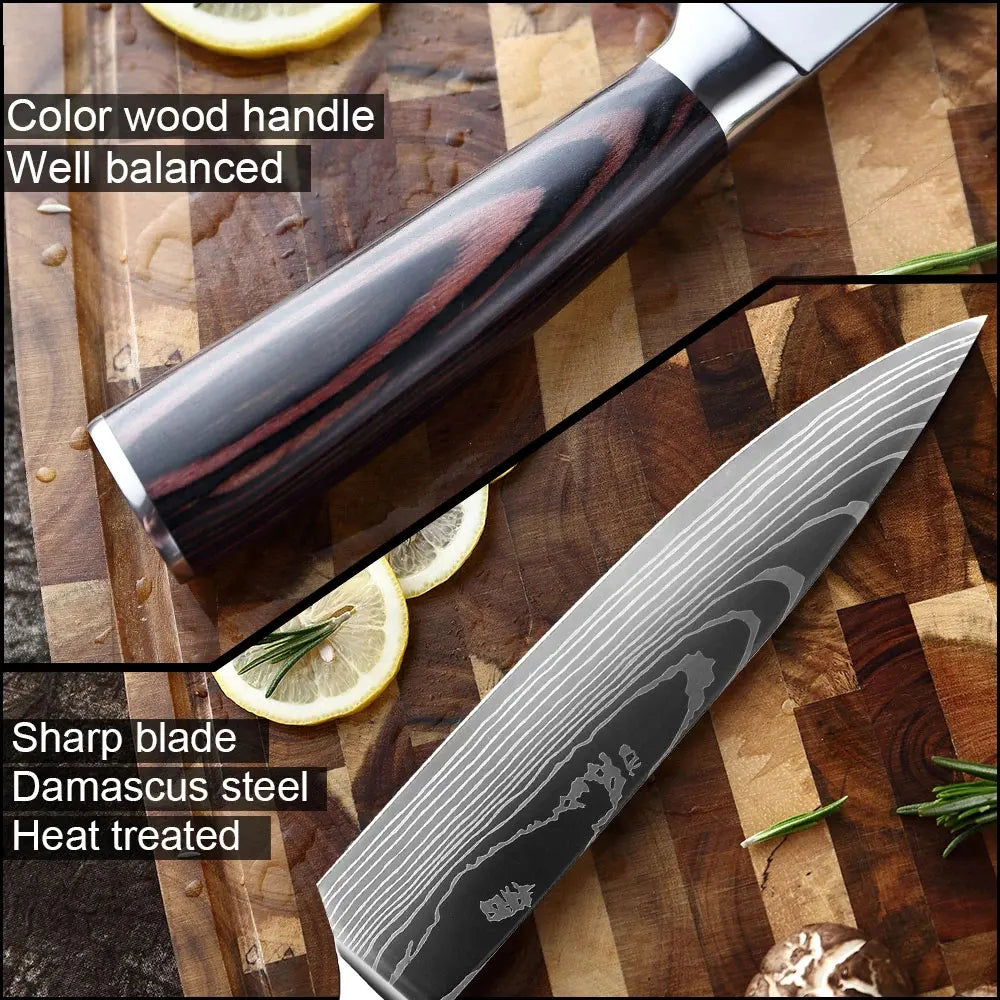 XITUO Kitchen Knife Set Meat Cleaver Chef Knives Stainless Steel Santoku Fruit Vegetable Knife Damascus Pattern Cooking Cutter