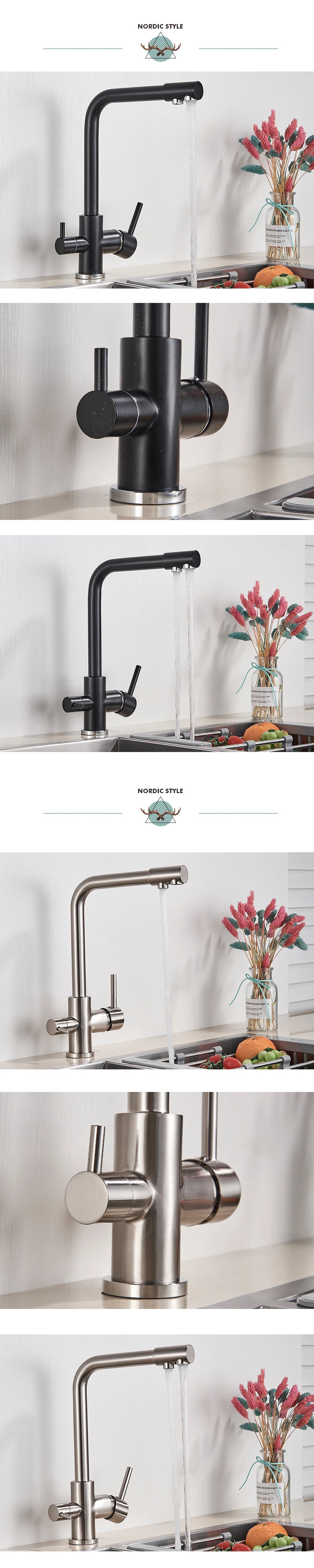 Black Grey Waterfilter Tap Kitchen Faucets Mixer Drinking Water Filter Kitchen Faucet Sink Tap Hot Cold Water Tap For Kitchen