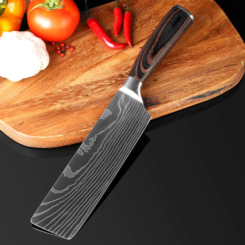 XITUO Kitchen Knife Set Meat Cleaver Chef Knives Stainless Steel Santoku Fruit Vegetable Knife Damascus Pattern Cooking Cutter