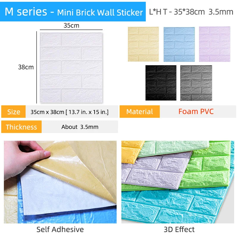 KPS 20Pcs/Lot 3D Foam Self-Adhesive Wallpapers Waterproof 3D Wall Stickers Brick For Kitchen Kids Room Living Room 35*38cm