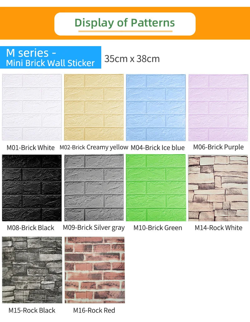 KPS 20Pcs/Lot 3D Foam Self-Adhesive Wallpapers Waterproof 3D Wall Stickers Brick For Kitchen Kids Room Living Room 35*38cm