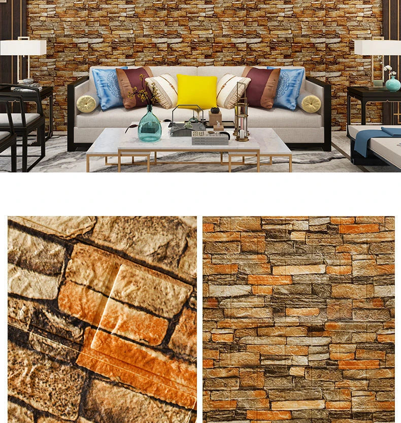 12PCS Self Adhesive Foam Wallpaper Waterproof 3D Brick Wall Panel Living Room Brick Stickers Kid Bedroom Brick Papers Home Decor