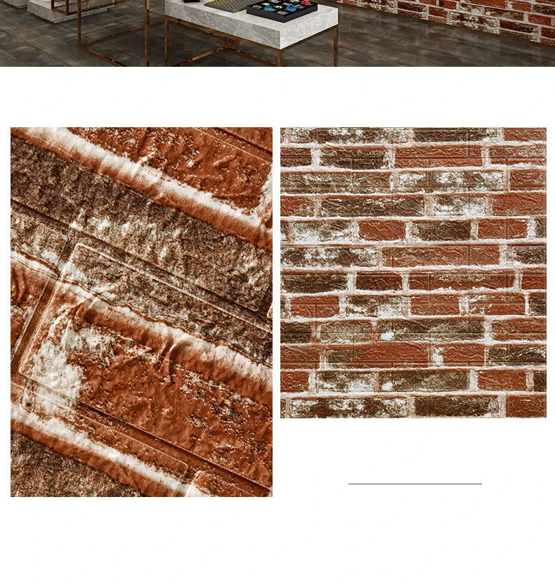 10pcs 3D Stereo Retro Cultural Brick Wall Sticker Shop Wall Renovation Waterproof Foam Brick Sticker Self-adhesive Wallpaper Pvc