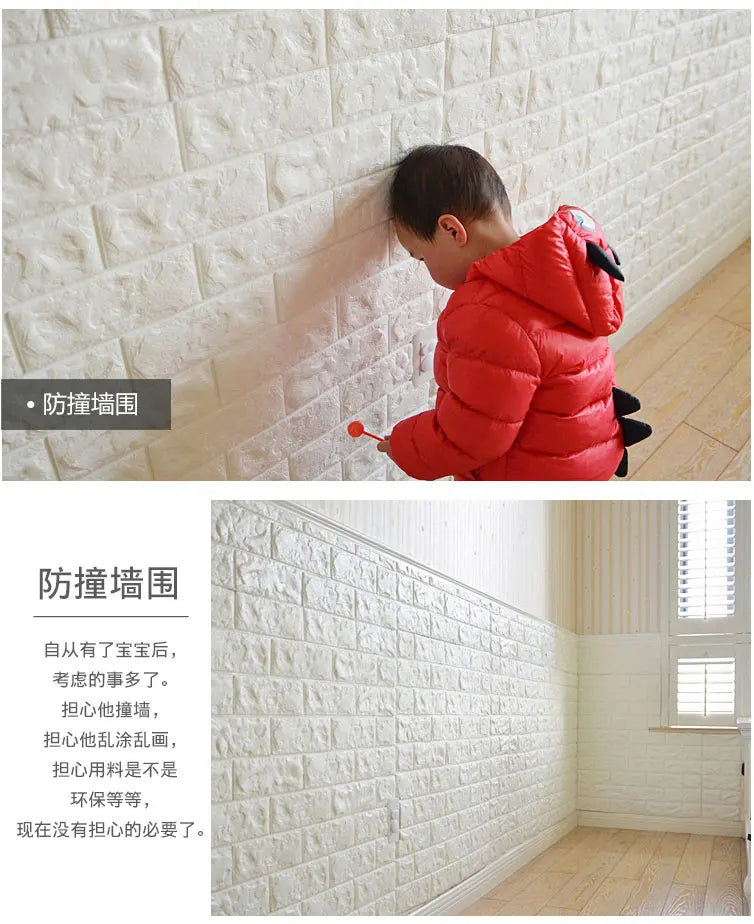 Modern 3D Brick Wall Stickers, PE Foam Wallpaper, Stone Viny Stickers ,For Living Room Kids Bedroom DIY Wall Covering Decor