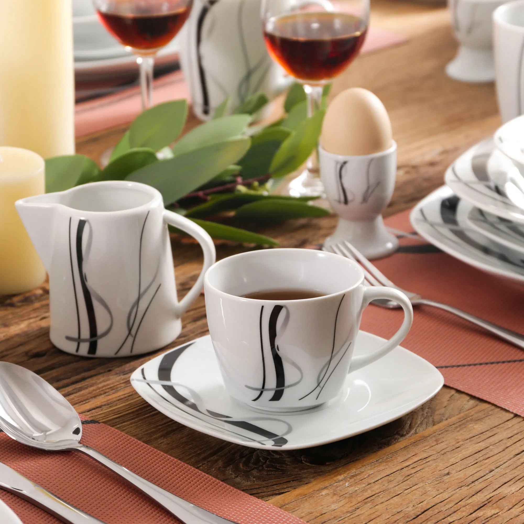 VEWEET FIONA 50/100-Piece Porcelain Dinner Set with Egg Cup,Cup&Saucer,Mug,Dessert&Soup&Dinner Plate,Bowl,Milk Jug,Sugar Pot Set