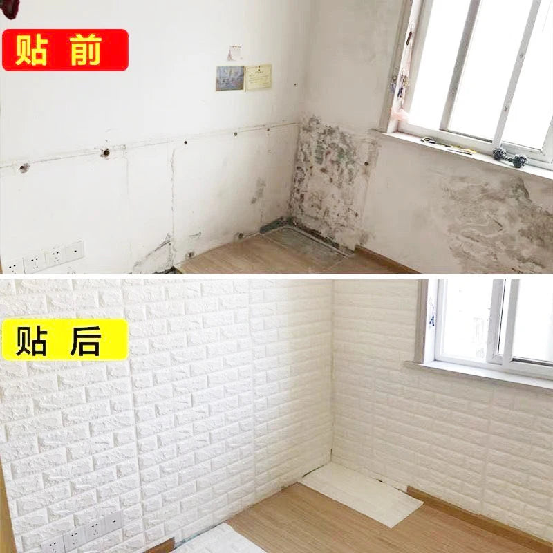 3D Solid Wall Stickers Waterproof Foam Tile Stickers Living Room Wall Soft Bag Wallpaper DIY Self-adhesive Decorative Wallpaper