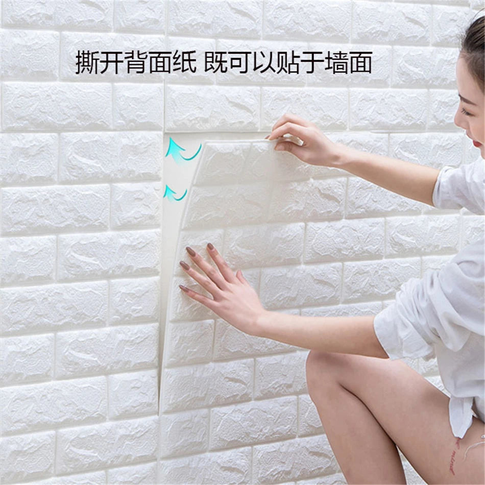 3D Solid Wall Stickers Waterproof Foam Tile Stickers Living Room Wall Soft Bag Wallpaper DIY Self-adhesive Decorative Wallpaper