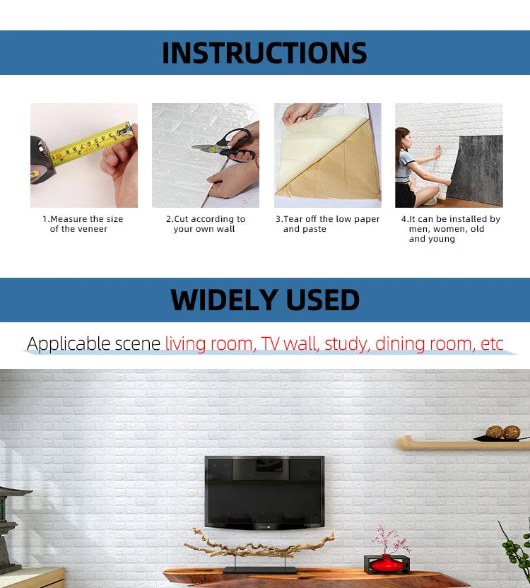 15PCS Self Adhesive Foam Wallpaper Waterproof 3D Brick Wall Panel Living Room Brick Stickers Kid Bedroom Brick Papers Home Decor