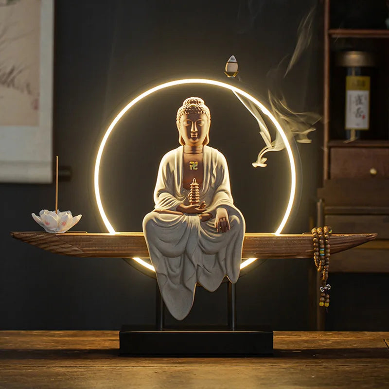 Buddha Statues Sakyamuni Buddha Figurines Tathagata Buddha Figures Ceramic Lamp Circle Living Room Incense Porch Buddha Statue