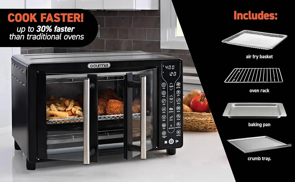 Toaster Oven Air Fryer Combo 17 cooking presets 1700W french door digital air fryer oven 24L capacity accessories, conve