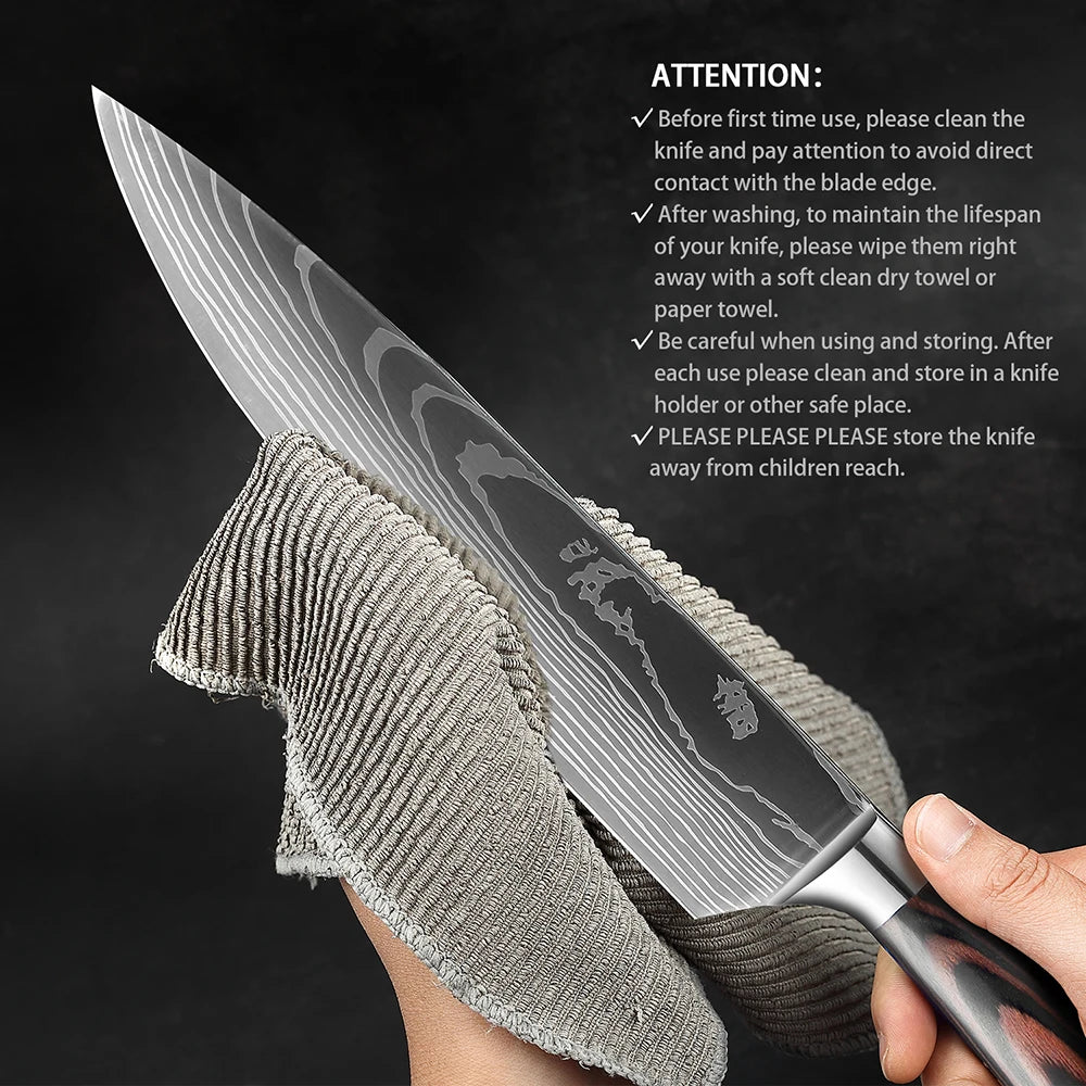 XITUO Kitchen Knife Set Meat Cleaver Chef Knives Stainless Steel Santoku Fruit Vegetable Knife Damascus Pattern Cooking Cutter