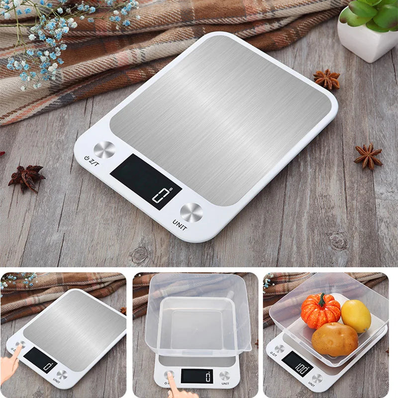 Kitchen Electronic Digital Scales 15Kg/1g Weighs Food Cooking Baking Coffee Balance Smart Stainless Steel Digital Scale Grams