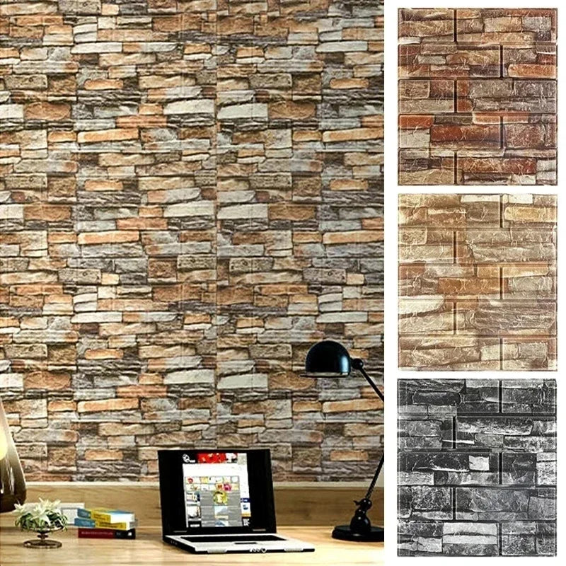 10Pcs 3D Brick Wall Stickers Decor Foam Waterproof Wall Covering Wallpaper for Kids LivingRoom DIY TV Background Wall Decoration