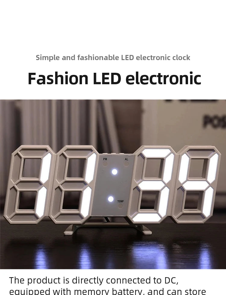 3D LED Digital Clock Luminous Fashion Wall Clock Multifunctional Creative USB Plug in Electronic Clock Home Decoration