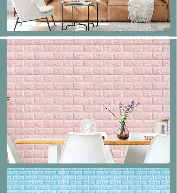 3 metre 3D Soft Foam Brick Wallpaper Sticker Roll DIY Self Adhesive Living Room Home Kitchen Bathroom Decorative Wall Paper