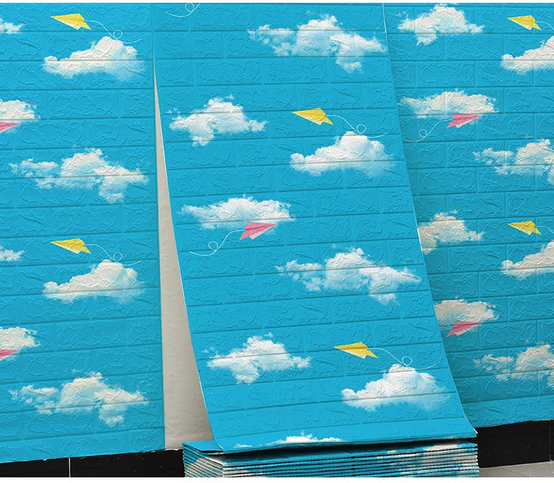 DIY Cartoon Star 3D Wall Wallpaper Sticker brick Self Adhesive Balloon Sky Cloud Leaf Children Room Home Decor Soft Foam Protect