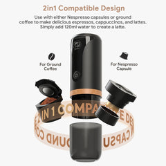 120ml Household Coffee Machine USB Charging Stainless Steel Car Coffee Maker Portable Mini Automatic Cleaning for Travel Camping