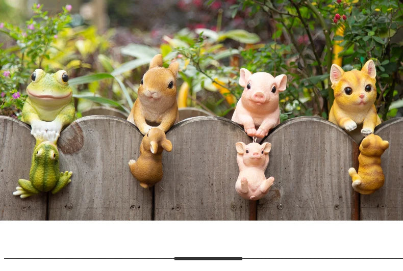 Creative Resin 2pcs Cute Piglet Rabbit Frog Cat Statue Outdoor Balcony Gardening Flower Pot Animal Sculpture Hanging Ornaments