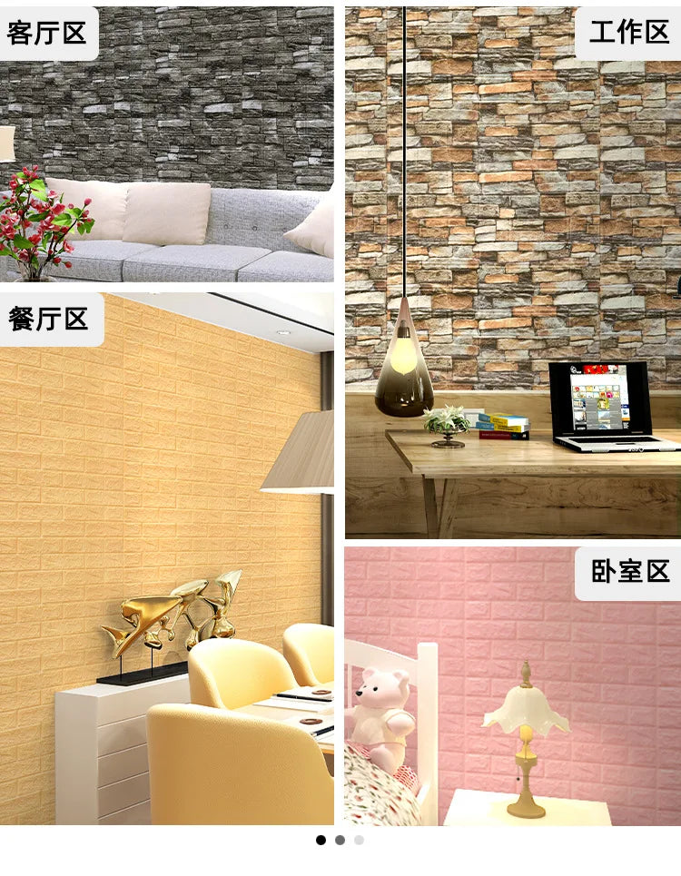 10pcs 70x38cm Foam 3D Wall Sticker Brick Self Adhesive Retro Wall Panels Living Room Bedroom House Decor Bathroom Room Decor