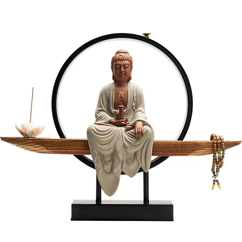 Buddha Statues Sakyamuni Buddha Figurines Tathagata Buddha Figures Ceramic Lamp Circle Living Room Incense Porch Buddha Statue