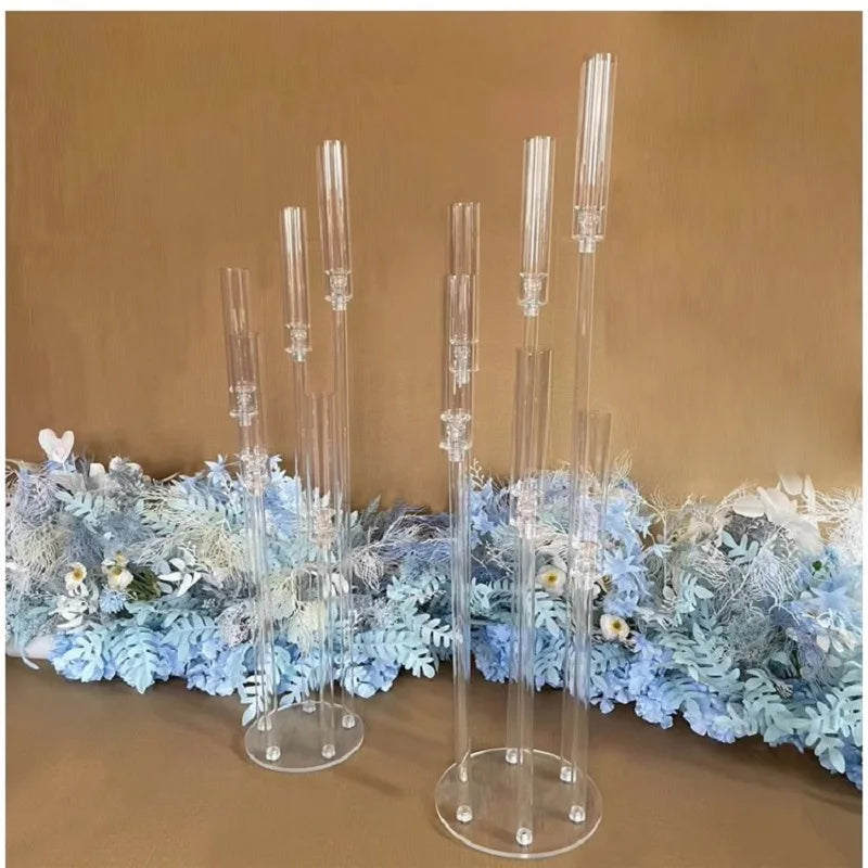 10pcs/Lot Wedding Decoration Centerpiece Candelabra Clear Candle Holder Acrylic Metal Candlestick for Birthday Event Party