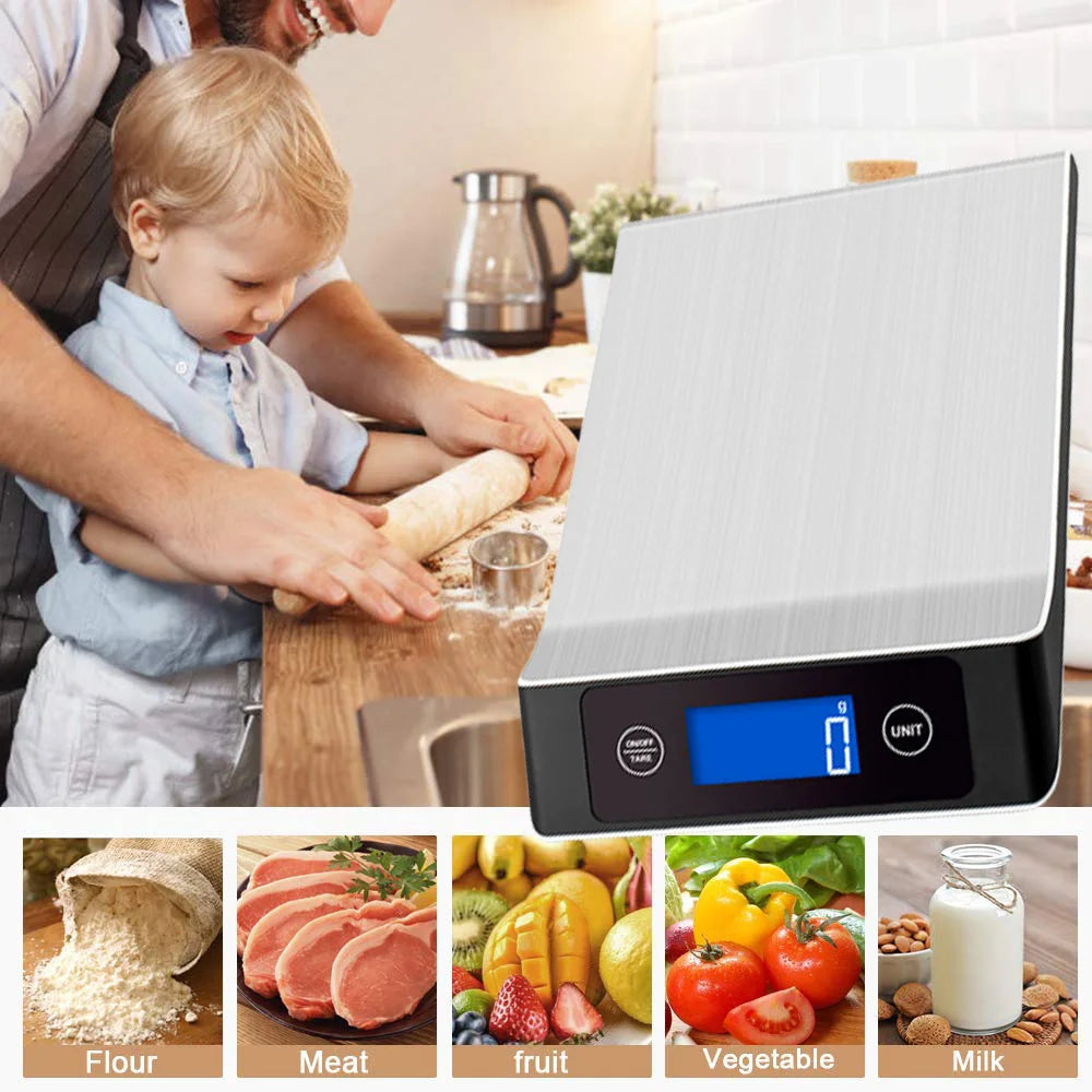 Kitchen Electronic Digital Scales 15Kg/1g Weighs Food Cooking Baking Coffee Balance Smart Stainless Steel Digital Scale Grams