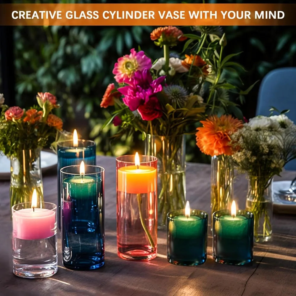 Glass Cylinder Vase for Table Centerpiece, Tall Clear Flower Vase, Hurricane Floating Candle Holder, 4,6,8,10 Inch, 48 Pack