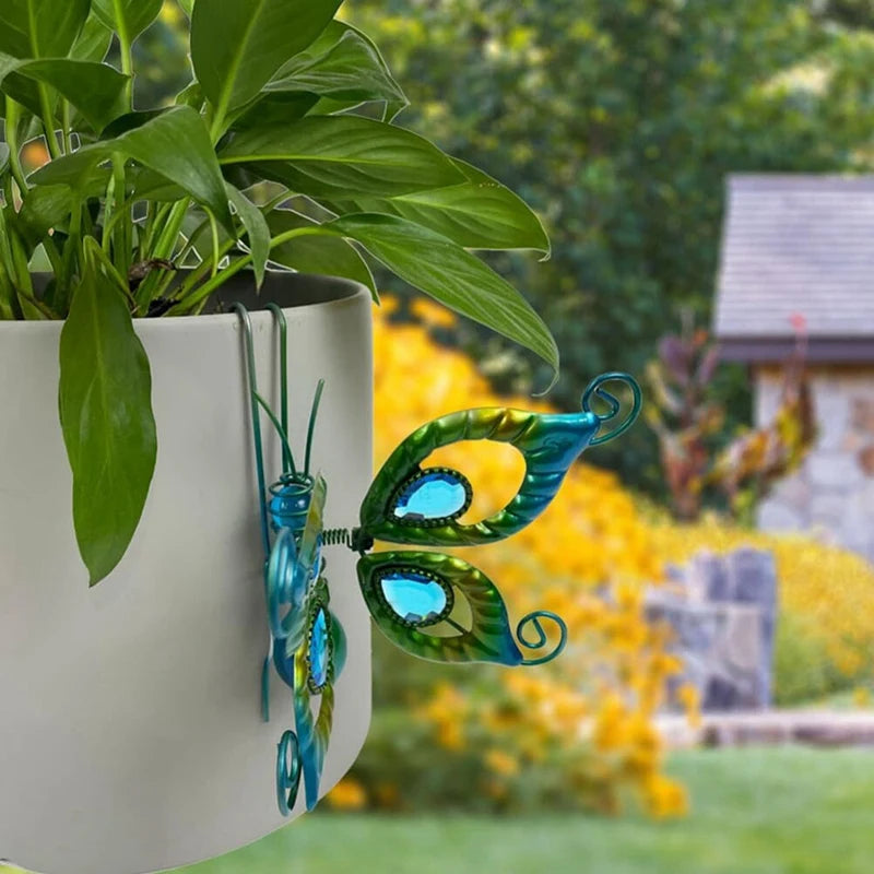 2Pcs Flower Pot Hugger Butterfly Figurines Planter Hanging Animal Pendant Ornaments For Garden Fence Balcony Decor, Durable