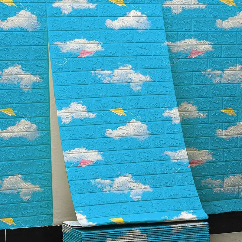 DIY Cartoon Star 3D Wall Wallpaper Sticker brick Self Adhesive Balloon Sky Cloud Leaf Children Room Home Decor Soft Foam Protect