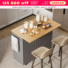 Rolling Kitchen Island Cart with Folding Drop Leaf Breakfast Bar, Portable Trolley Island with Storage, Kitchen Island Cart