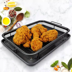 2 in 1 Oven Air Fryer Basket and Tray Oil Frying Baking Pan Non-stick Chips Basket Baking Dish Grill Mesh Kitchen Bakeware Set