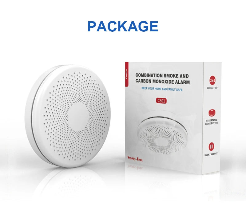 2 in 1 Version WiFi Tuya Smart Co & Smoke Detector Alarm Carbon Monoxide Parlor Room Kitchen Shop Fire PIR Sound Sensor Alert