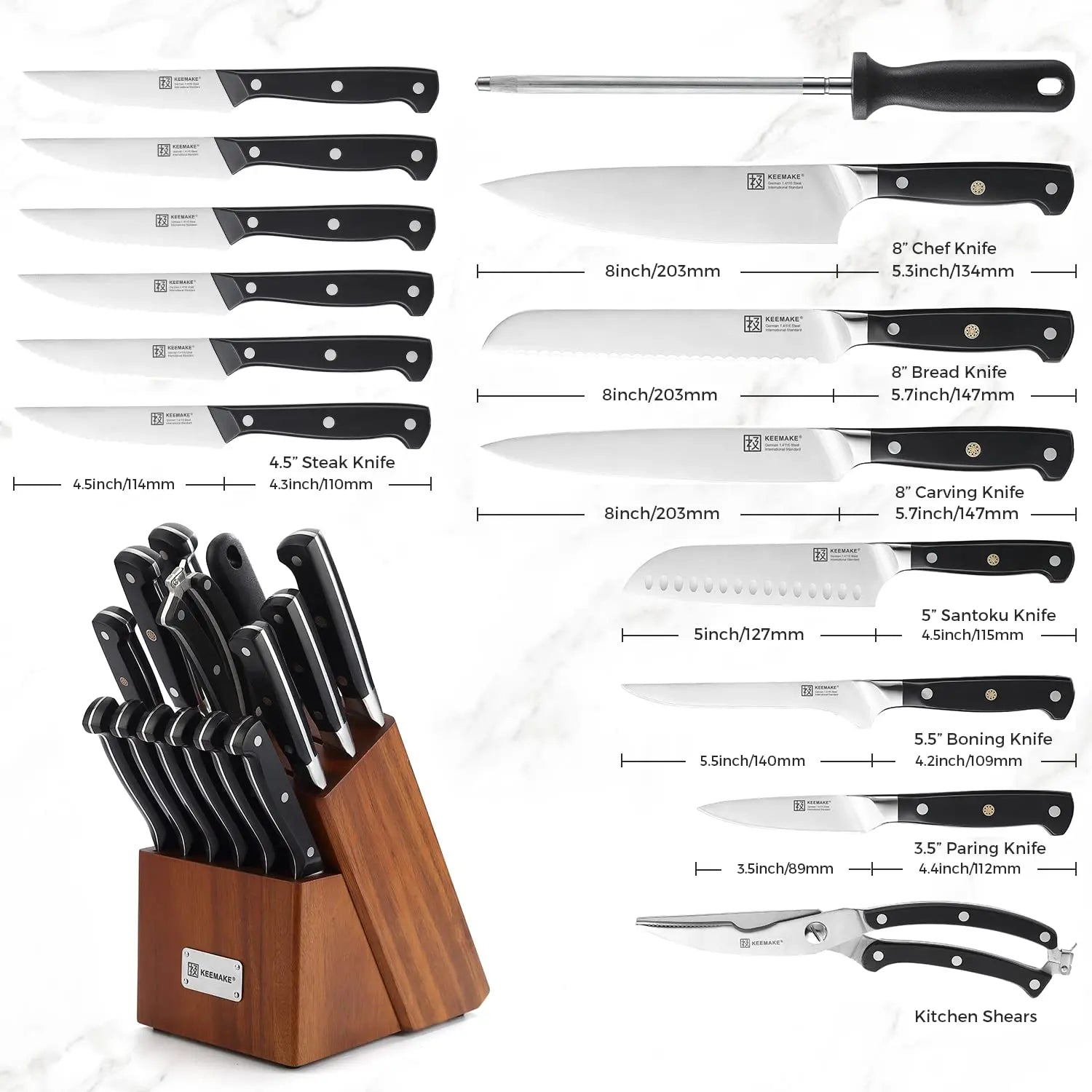 KEEMAKE Chef's Knives High Quality Stainless Steel Kitchen Knife 1-15PCS/Set Ultra Sharp Vegetable Fruit Meat Cutting Knife