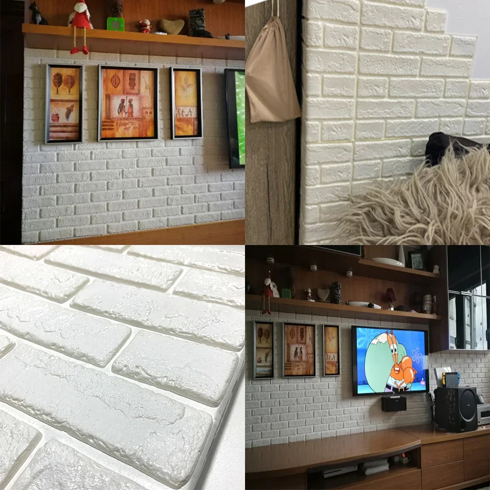 10Pcs 3D Brick Wall Stickers Decor Foam Waterproof Wall Covering Wallpaper for Kids LivingRoom DIY TV Background Wall Decoration