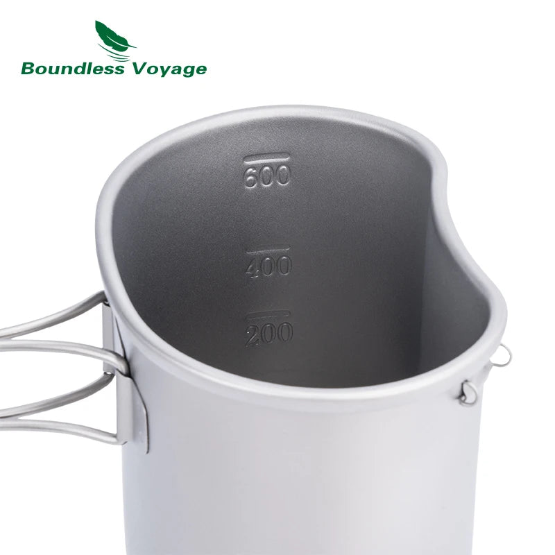 Boundless Voyage Outdoor Titanium Pot with Folding Handle Hanging Ring Camping Hiking Ultralight Canteen Bowl Mess Kit