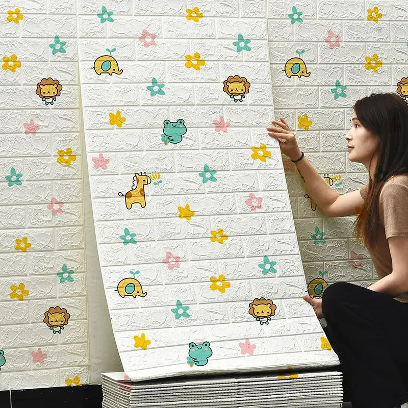 DIY Cartoon Star 3D Wall Wallpaper Sticker brick Self Adhesive Balloon Sky Cloud Leaf Children Room Home Decor Soft Foam Protect