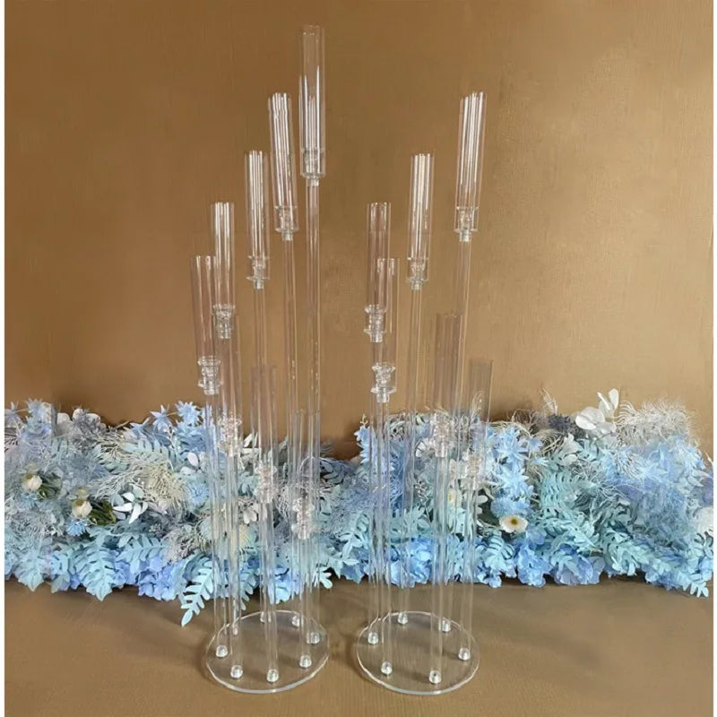 10pcs/Lot Wedding Decoration Centerpiece Candelabra Clear Candle Holder Acrylic Metal Candlestick for Birthday Event Party