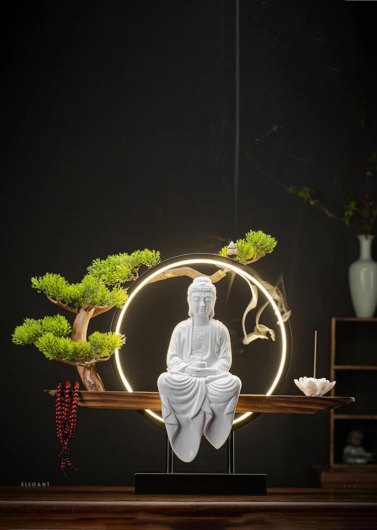 Buddha Statues Sakyamuni Buddha Figurines Tathagata Buddha Figures Ceramic Lamp Circle Living Room Incense Porch Buddha Statue