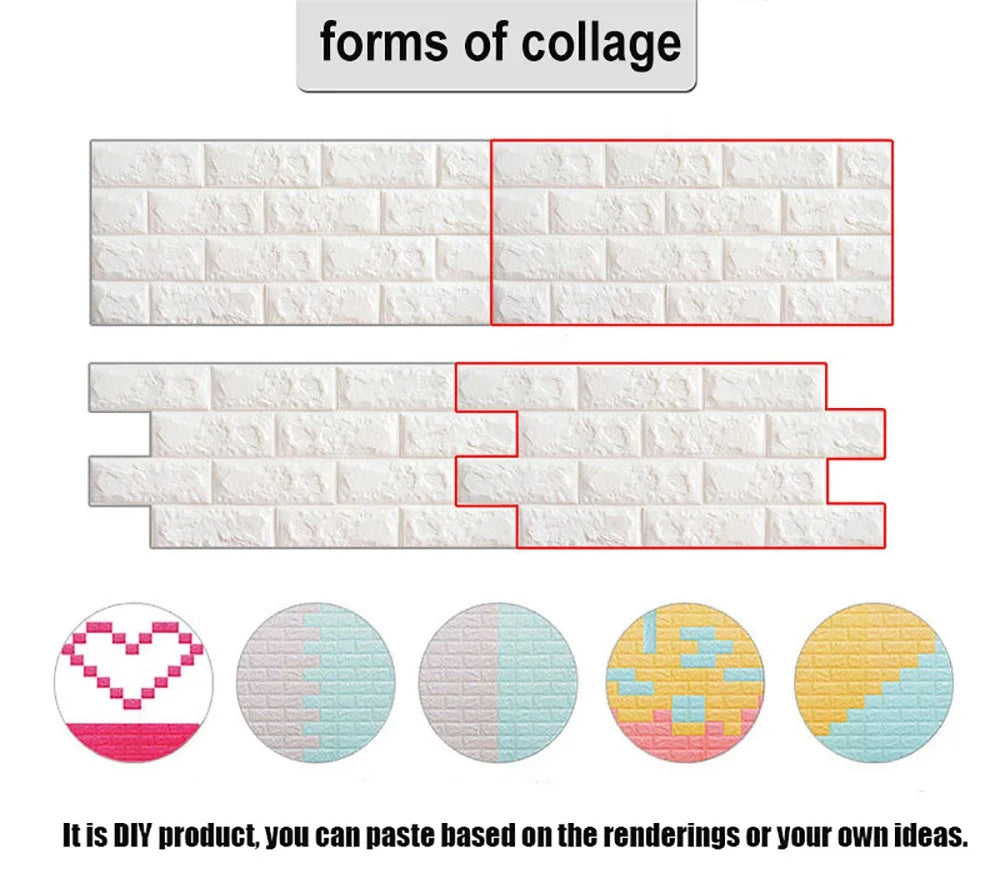 10Pcs 3D Brick Wall Stickers Decor Foam Waterproof Wall Covering Wallpaper for Kids LivingRoom DIY TV Background Wall Decoration