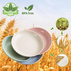 6 Reusable 6.9 Inch Straw Plastic Lightweight Salad Plates for Camping kitchen Dishes Dishwasher, Microwave Safe