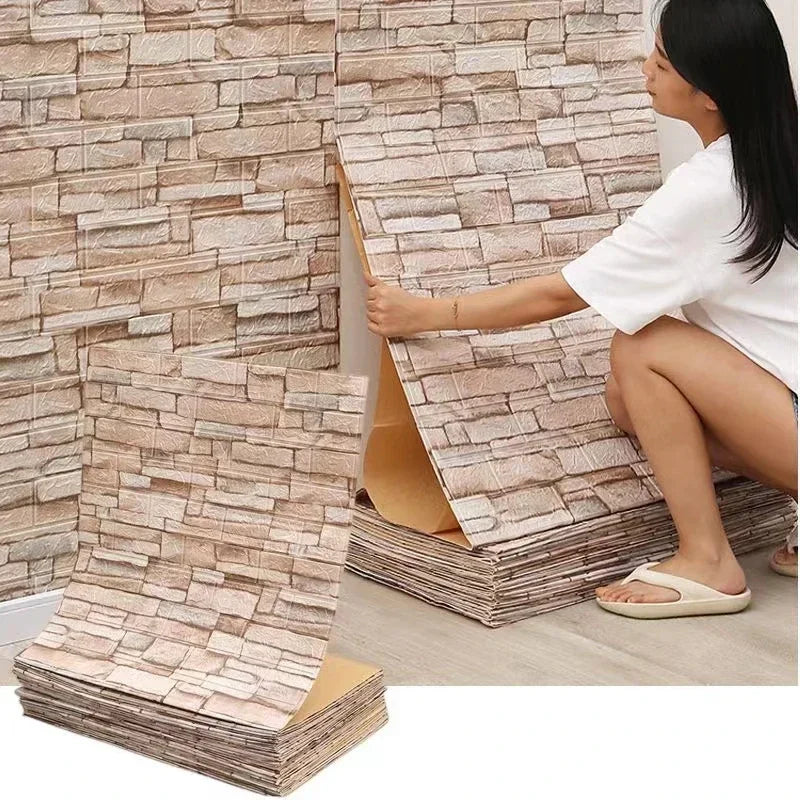 3/5/10m 3D Wallpaper Stickers Roll Panel White Soft Foam Brick Marble Rock Cobblestone DIY Wall Home Room Decor Protect