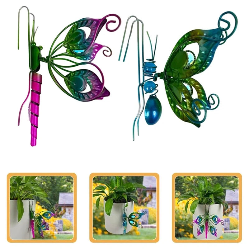 2Pcs Flower Pot Hugger Butterfly Figurines Planter Hanging Animal Pendant Ornaments For Garden Fence Balcony Decor, Durable