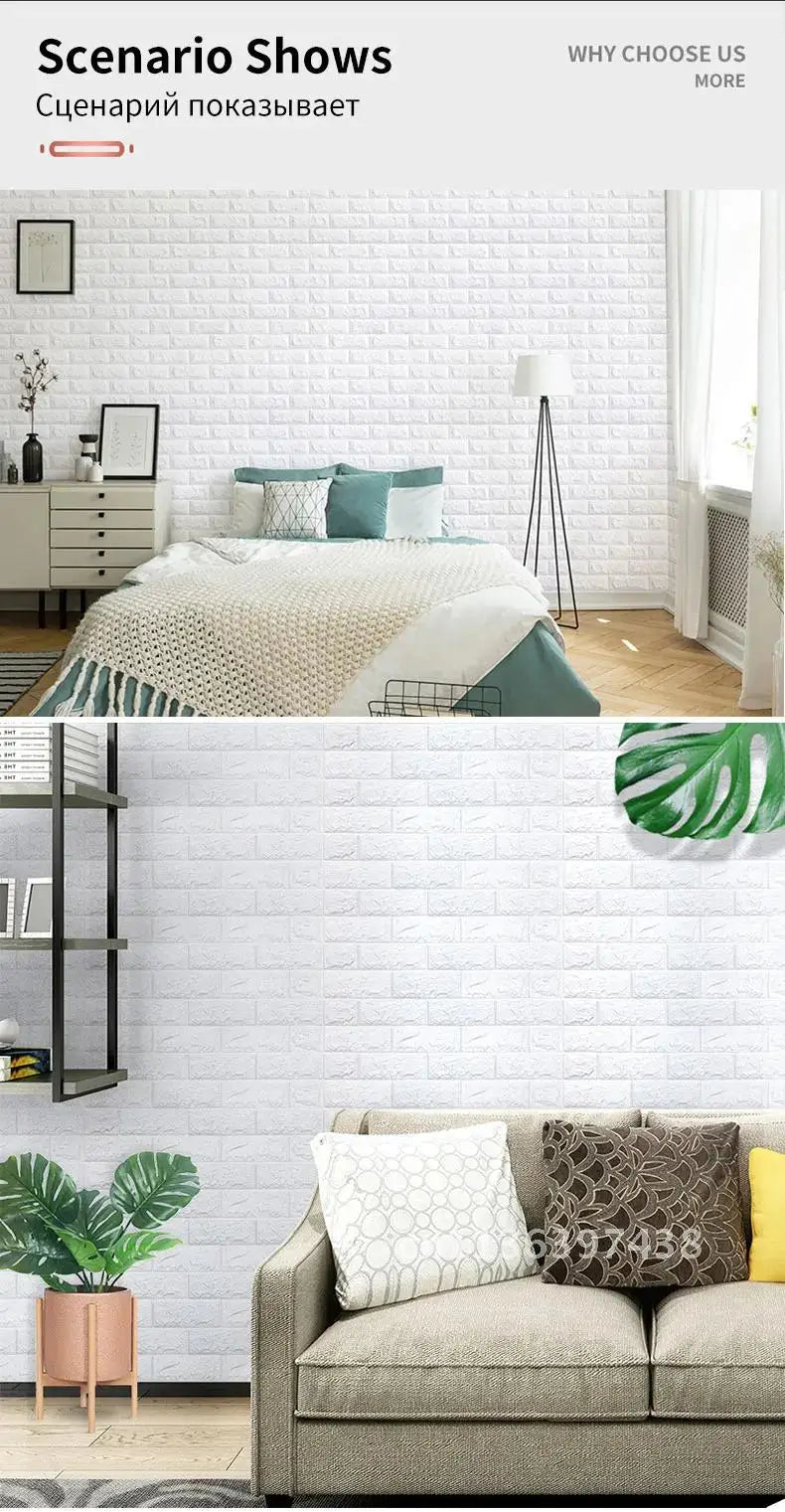 12PCS Foam Wall Panel Self Adhesive 3D Brick Wallpaper Living Room Brick Stickers Bedroom Kids Room Brick Papers Home Decoration