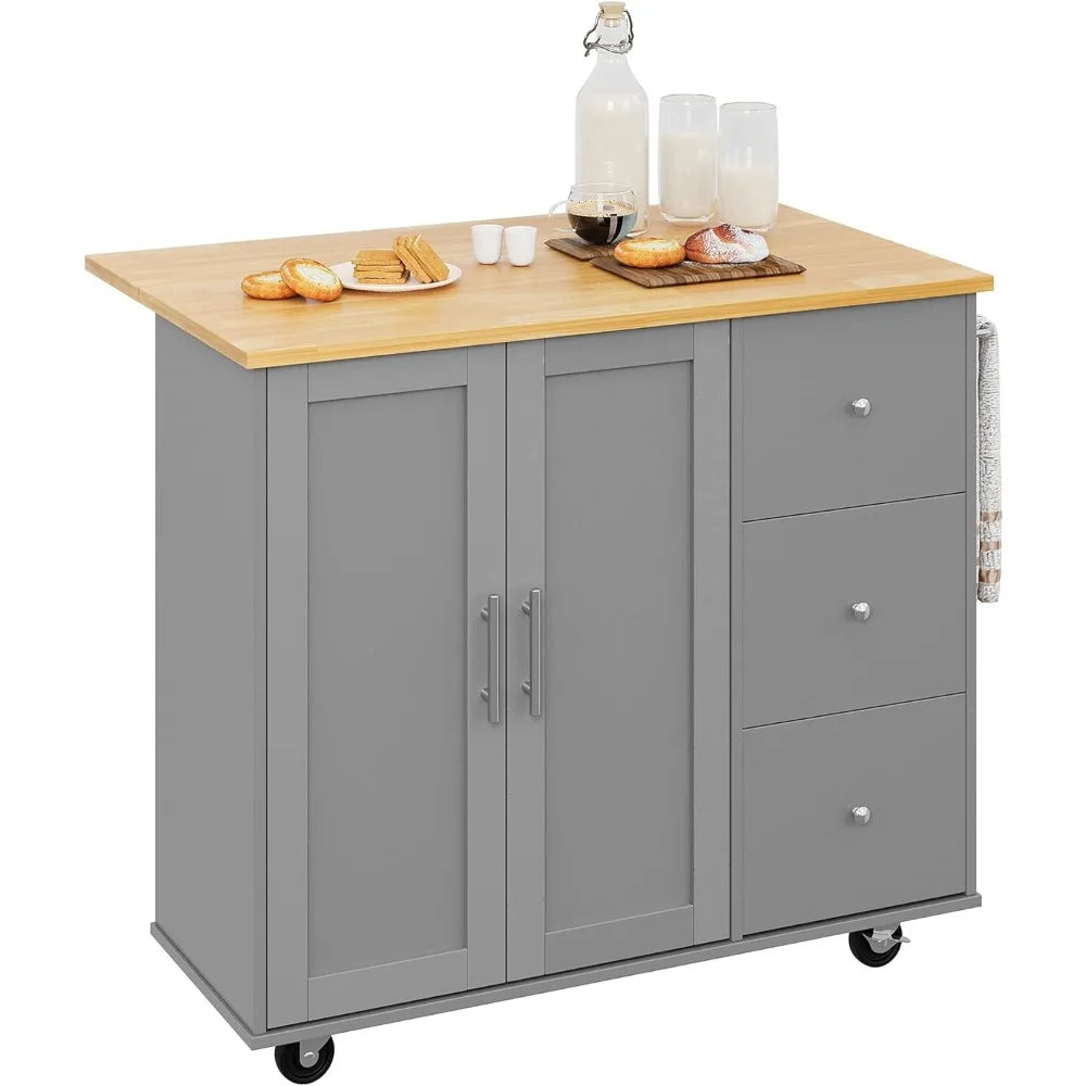 Rolling Kitchen Island Cart with Folding Drop Leaf Breakfast Bar, Portable Trolley Island with Storage, Kitchen Island Cart