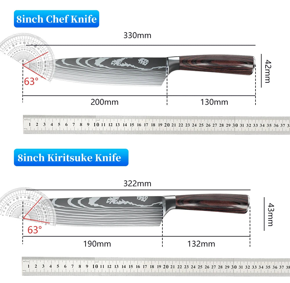 Chef knife 1-10Pcs Set Laser Damascus Pattern Kitchen Knives Sharp Japanese Santoku Slicing Utility Knife Cleaver Boning Knives