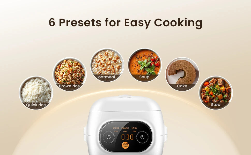 Mini Rice Cooker 5 cups cooked/2.5 cups uncooked, Portable Non-stick Rice Cooker, 6 functions, Fast Rice Cooker