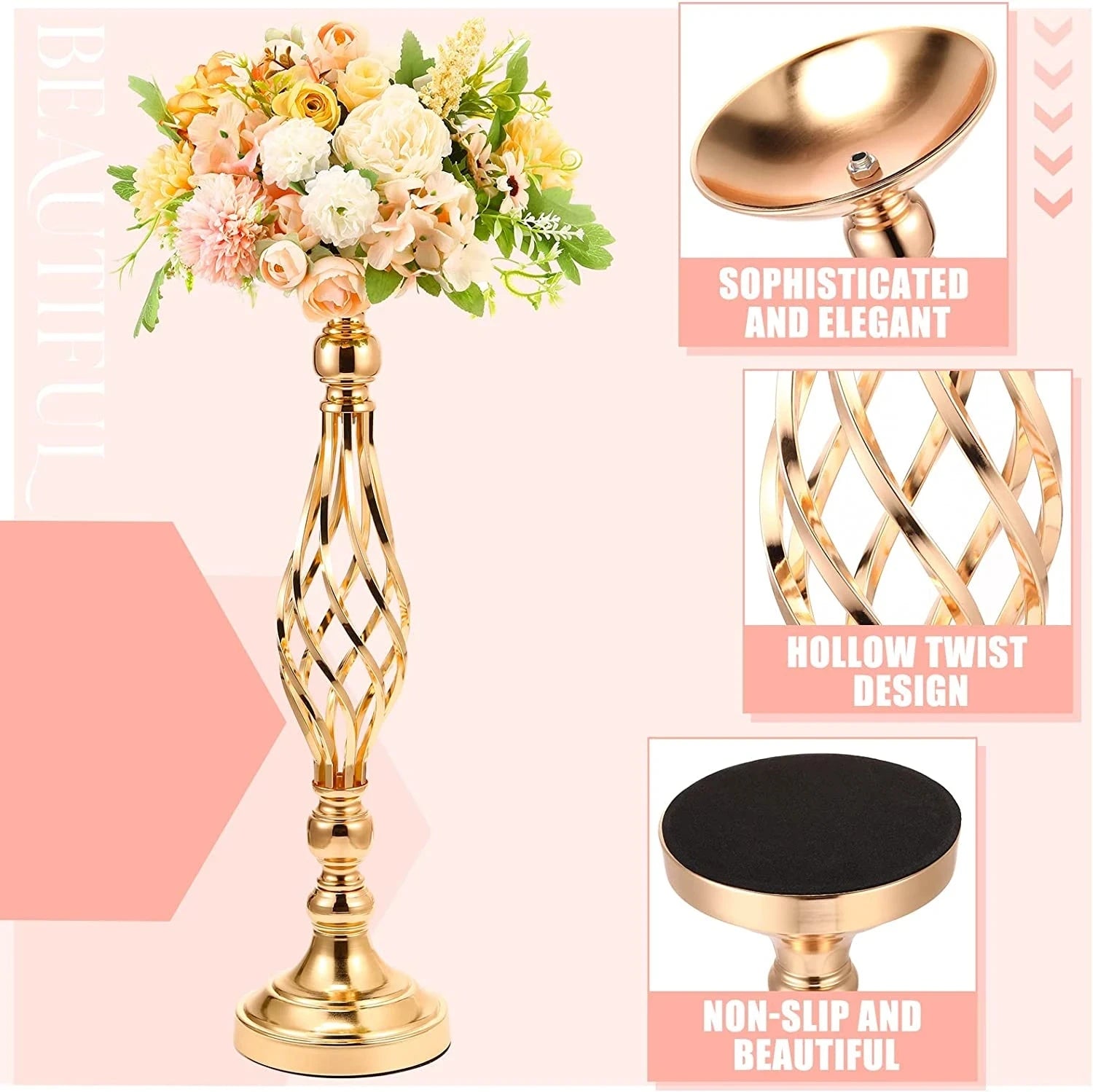 10 Pcs Metal Flower Arrangement Stand Wedding Flower Centerpieces Stand 20 Inch Tall Elegant Metal Flower Vase Gold Candelabra