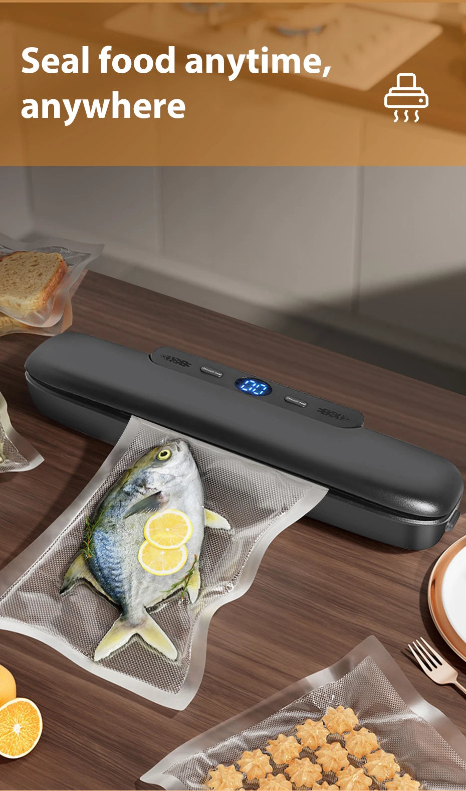 Electric Food Vacuum Sealer Machine And Storage Bags One Touch Fast Vacuuming For Wet Or Dry Food Kitchen Vacuum Sealing Machine