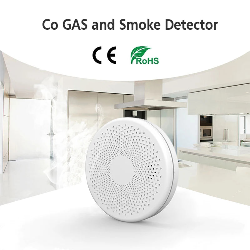 2 in 1 Version WiFi Tuya Smart Co & Smoke Detector Alarm Carbon Monoxide Parlor Room Kitchen Shop Fire PIR Sound Sensor Alert