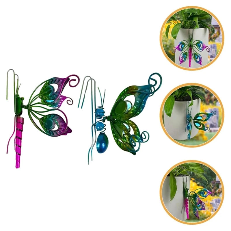 2Pcs Flower Pot Hugger Butterfly Figurines Planter Hanging Animal Pendant Ornaments For Garden Fence Balcony Decor, Durable